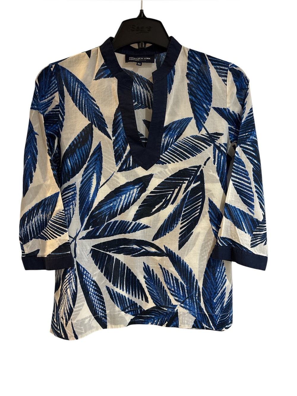 Jones New York Blue Leaf Print Tunic Top